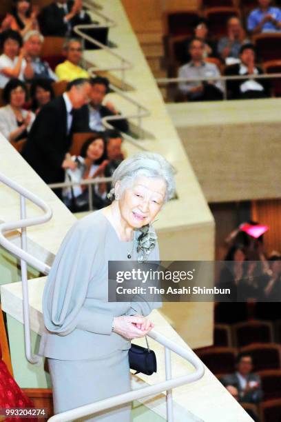 Empress Michiko attends the Japan Philharmonic Orchestra concert at Suntory Hall on July 6, 2018 in Tokyo, Japan.