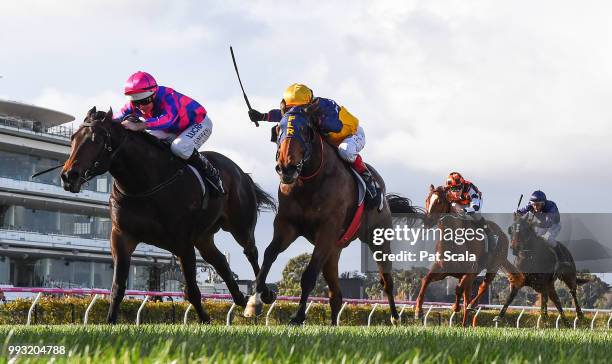 Good 'n' Fast ridden by Luke Nolen wins the Taj Rossi Series Final at Flemington Racecourse on July 07, 2018 in Flemington, Australia.