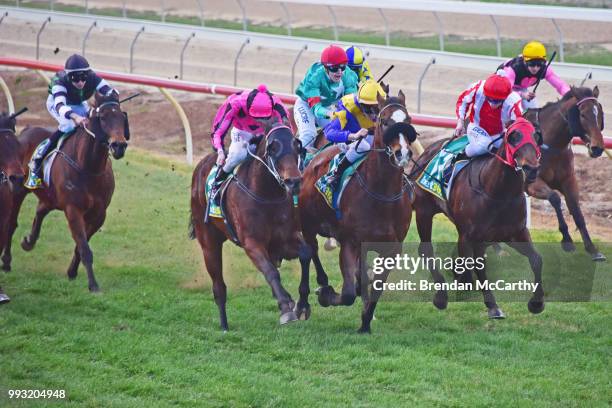 Armona ridden by Linda Meech wins the BET365 0 - 58 Handicap at Echuca Racecourse on July 07, 2018 in Echuca, Australia.