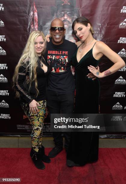 Brittany Paige, Omar "Iceman" Sharif and Nicole Sixx attend the premiere of "Sunset Society" at Downtown Independent on July 6, 2018 in Los Angeles,...