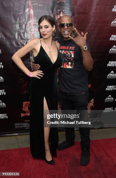 Nicole Sixx and Omar "Iceman" Sharif attend the premiere of "Sunset Society" at Downtown Independent on July 6, 2018 in Los Angeles, California.