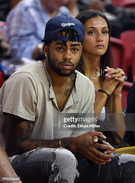Angelo Russell of the Brooklyn Nets attends a 2018 NBA Summer League game between the Los Angeles Clippers and the Golden State Warriors at the...