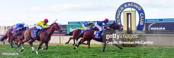 Zoot Suit Riot ridden by John Keating wins the 1PRINT 0 - 58 Handicap at Echuca Racecourse on July 07, 2018 in Echuca, Australia.