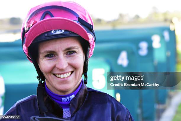 Top Prize ridden by Rebeka Prest returns to the mounting yard after winning the Independent Cranes 0 - 58 Handicap at Echuca Racecourse on July 07,...