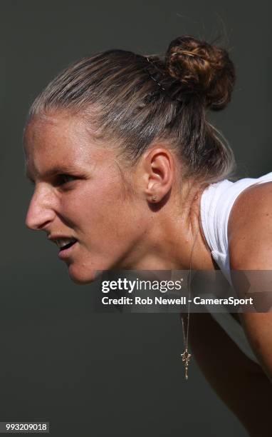 Karolina Pliskova during her victory over Mihaela Buzarnescu in their Ladies' Singles Third Round match at All England Lawn Tennis and Croquet Club...