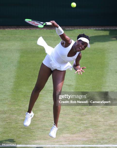 Venus Williams during her defeat by Kiki Bertens in their Ladies' Singles Third Round match at All England Lawn Tennis and Croquet Club on July 6,...