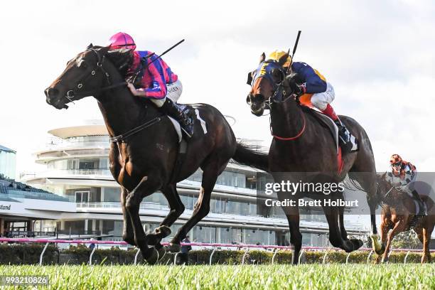 Good 'n' Fast ridden by Luke Nolen wins the Taj Rossi Series Final at Flemington Racecourse on July 07, 2018 in Flemington, Australia.