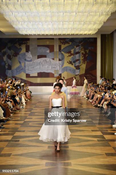 Models walk the runway during the Ulyana Sergeenko Haute Couture Fall Winter 2018/2019 show as part of Paris Fashion Week on July 3, 2018 in Paris,...