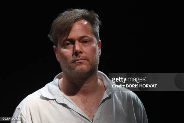 Swiss theater director Milo Rau is pictured before the play "La Reprise" directed by Milo Rau in Avignon on July 6 during the 72nd International...