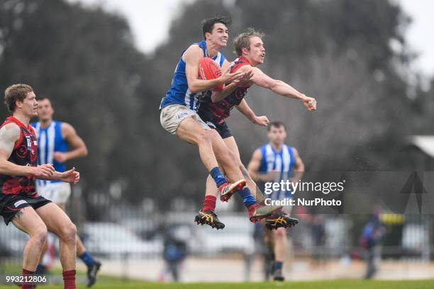 Josh Williams of North Melbourne marks the ball during the VFL round 14 game between the Casey Demons and North Melbourne at Casey Fields in...