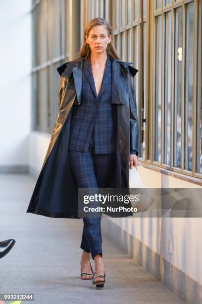 Model walks the runway during Angel Schlesser fashion show as part of the Mercedes Benz Fashion Week Madrid Spring/ Summer 2019 at the Jardin...