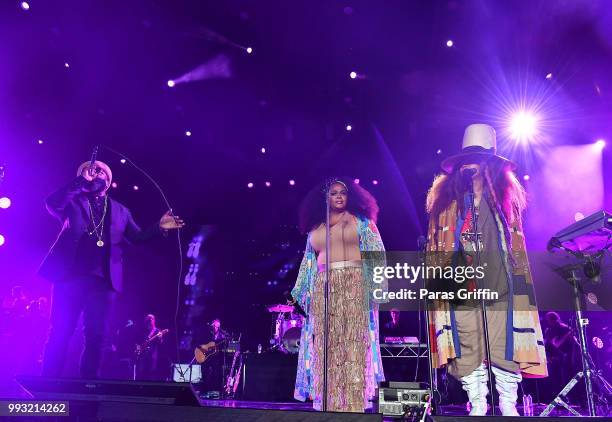 Black Thought, Jill Scott, and Erykah Badu perform during special curation by The Roots at the 2018 Essence Festival presented By Coca-Cola - Day 1...