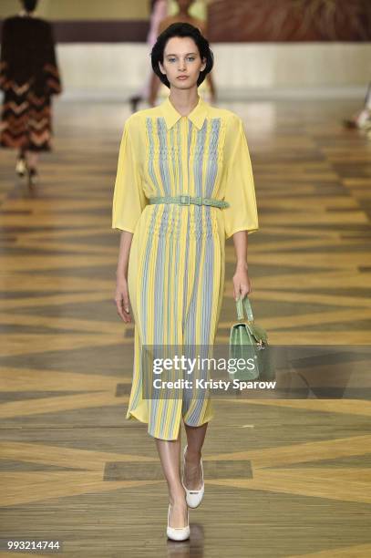 Model walks the runway during the Ulyana Sergeenko Haute Couture Fall Winter 2018/2019 show as part of Paris Fashion Week on July 3, 2018 in Paris,...