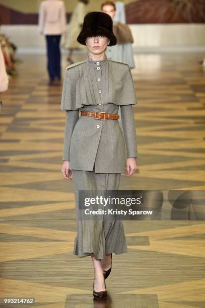 Model walks the runway during the Ulyana Sergeenko Haute Couture Fall Winter 2018/2019 show as part of Paris Fashion Week on July 3, 2018 in Paris,...