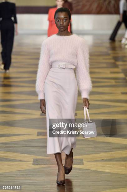 Model walks the runway during the Ulyana Sergeenko Haute Couture Fall Winter 2018/2019 show as part of Paris Fashion Week on July 3, 2018 in Paris,...