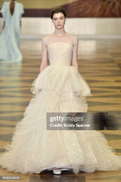 Model walks the runway during the Ulyana Sergeenko Haute Couture Fall Winter 2018/2019 show as part of Paris Fashion Week on July 3, 2018 in Paris,...