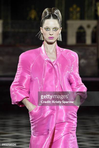 Model walks the runway during the Antonio Ortega Haute Couture Fall Winter 2018/2019 show as part of Paris Fashion Week on July 4, 2018 in Paris,...
