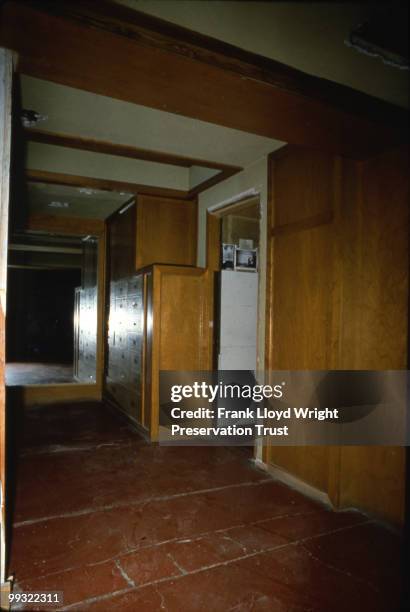 View south of former passageway remodeled into a dressing area by Wright in 1956 for the last private owners of the home, the Nookers, at the Frank...