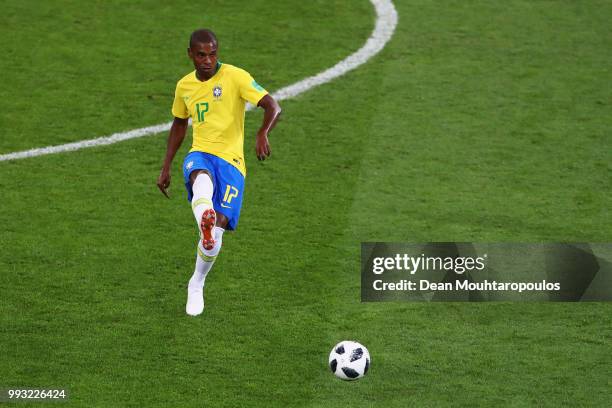 Fernandinho of Brazil in action during the 2018 FIFA World Cup Russia group E match between Serbia and Brazil at Spartak Stadium on June 27, 2018 in...
