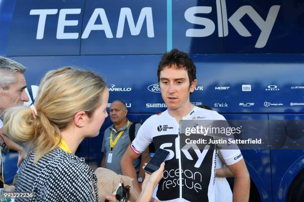Start / Geraint Thomas of Great Britain and Team Sky / Press Media / during the 105th Tour de France 2018, Stage 1 a 201km from Noirmoutier-En-L'ile...