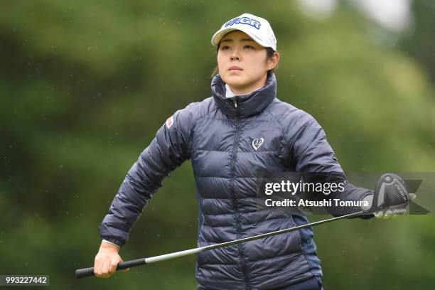 Rie Tsuji of Japan looks on during the second round of the Nipponham Ladies Classic at the Ambix Hakodate Club on July 7, 2018 in Hokuto, Hokkaido,...