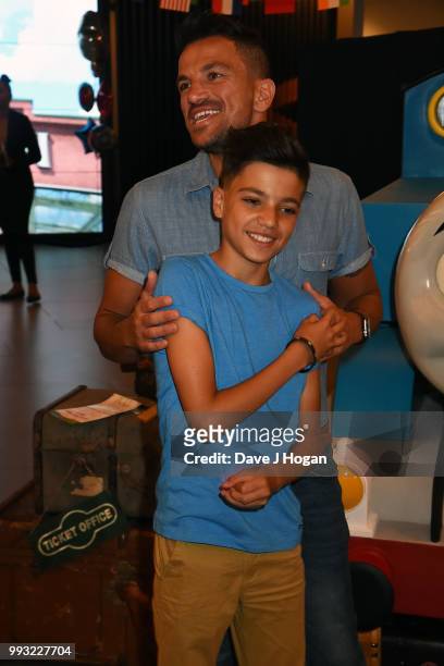 Junior Andre and Peter Andre attend the UK premiere of 'Thomas The Tank Engine: Big World! Big Adventures! - The Movie' at Vue West End on July 7,...