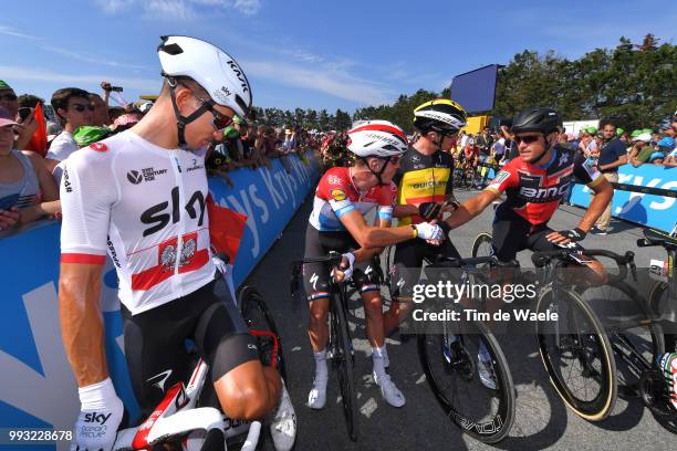 Start / Michal Kwiatkowski of Poland and Team Sky / Bob Jungels of Luxembourg and Team Quick-Step Floors / Yves Lampaert of Belgium and Team...