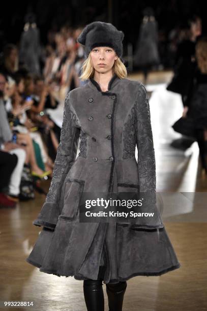 Model walks the runway during the Yanina Couture Haute Couture Fall Winter 2018/2019 show as part of Paris Fashion Week on July 3, 2018 in Paris,...