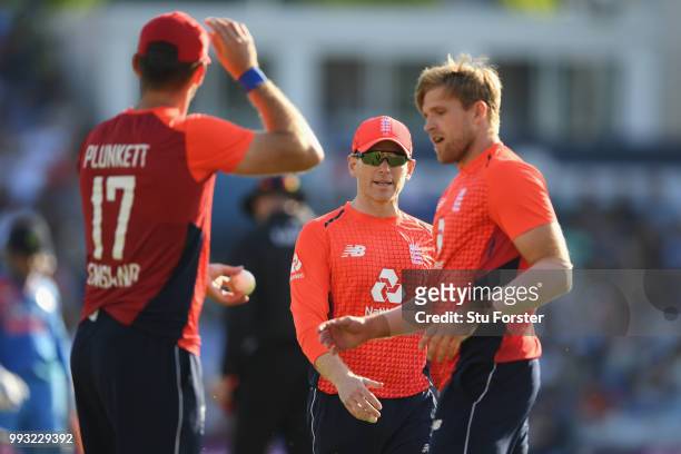 England captain Eoin Morgan reacts in the field during the 2nd Vitality T20 International between England and India at Sophia Gardens on July 6, 2018...