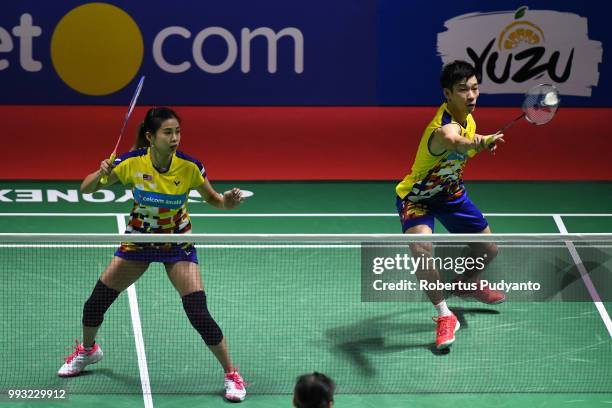 Chan Peng Soon and Goh Liu Ying of Malaysia compete against Zheng Siwei and Huang Yaqiong of China during the Mixed Doubles Semi-final match on day...