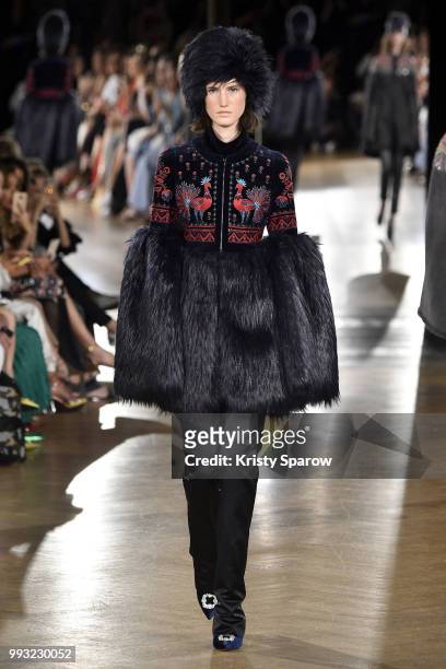 Model walks the runway during the Yanina Couture Haute Couture Fall Winter 2018/2019 show as part of Paris Fashion Week on July 3, 2018 in Paris,...