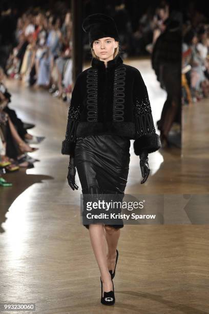 Model walks the runway during the Yanina Couture Haute Couture Fall Winter 2018/2019 show as part of Paris Fashion Week on July 3, 2018 in Paris,...