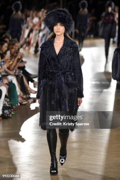 Model walks the runway during the Yanina Couture Haute Couture Fall Winter 2018/2019 show as part of Paris Fashion Week on July 3, 2018 in Paris,...