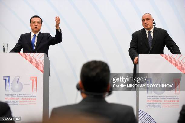 Chinese Premier Li Keqiang speaks during a joint news conference with Bulgarian Prime minister Boyko Borisov part of the seventh meeting of heads of...