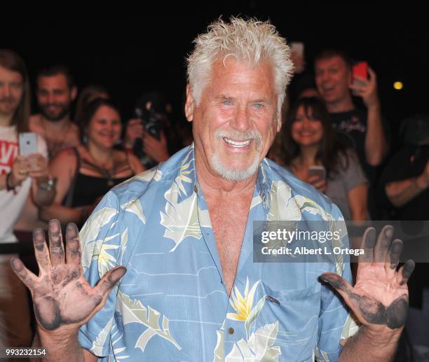 Actor Barry Bostwick leaves his handprints in cement at the "Forbidden Fruit" Live Rocky Horror Experience Launch Featuring Barry Bostwick Hand Print...