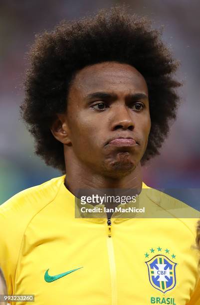 Willian of Brazil is seen during the 2018 FIFA World Cup Russia Quarter Final match between Brazil and Belgium at Kazan Arena on July 6, 2018 in...