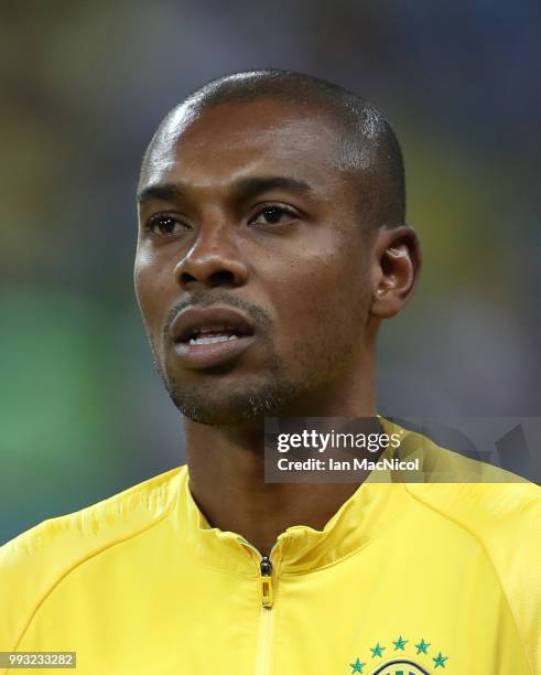 Fernandinho of Brazil is seen during the 2018 FIFA World Cup Russia Quarter Final match between Brazil and Belgium at Kazan Arena on July 6, 2018 in...