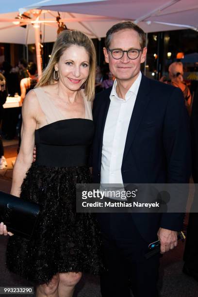 Kimberly Emerson and the mayor of Berlin, Michael Mueller, attend the Michalsky StyleNite during the Berlin Fashion Week Spring/Summer 2019 at...