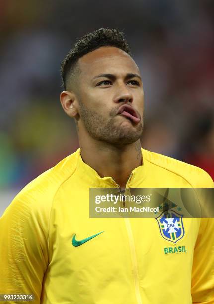 Neymar of Brazil is seen during the 2018 FIFA World Cup Russia Quarter Final match between Brazil and Belgium at Kazan Arena on July 6, 2018 in...