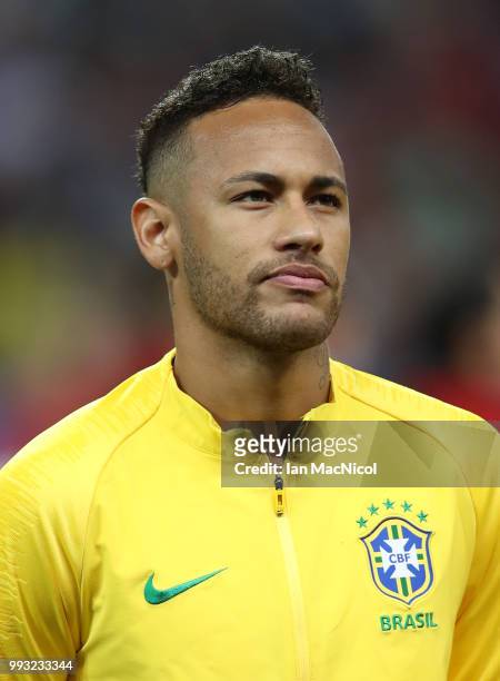 Neymar of Brazil is seen during the 2018 FIFA World Cup Russia Quarter Final match between Brazil and Belgium at Kazan Arena on July 6, 2018 in...