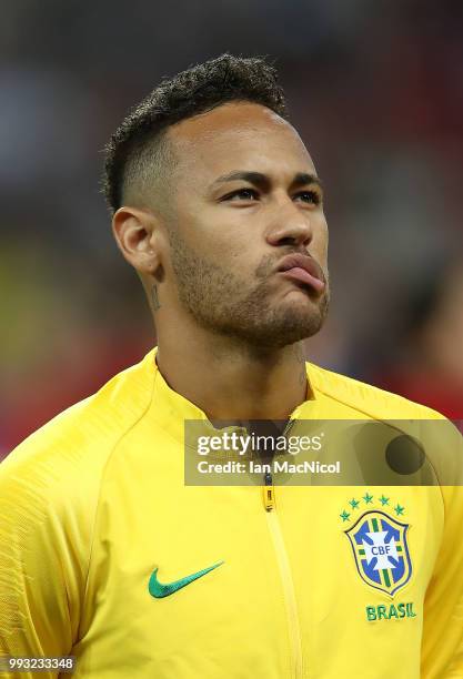 Neymar of Brazil is seen during the 2018 FIFA World Cup Russia Quarter Final match between Brazil and Belgium at Kazan Arena on July 6, 2018 in...