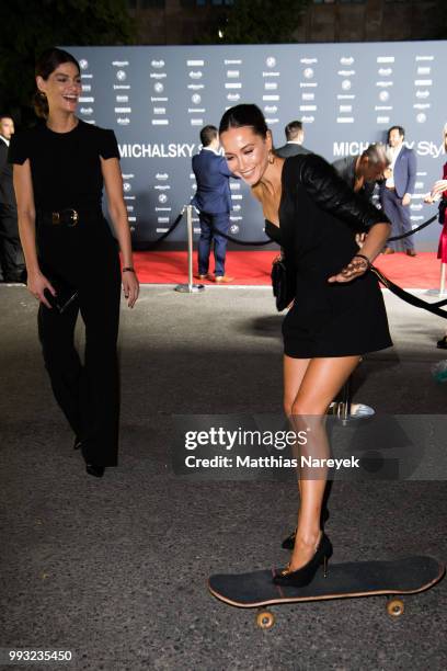 Nadia Dassouki and Grace Capristo attend the Michalsky StyleNite during the Berlin Fashion Week Spring/Summer 2019 at Tempodrom on July 6, 2018 in...