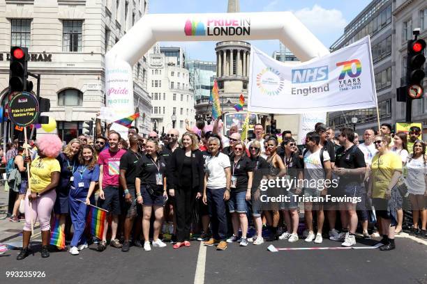 Mayor of London Sadiq Khan opens the Pride In London parade on July 7, 2018 in London, England. It is estimated over 1 million people will take to...