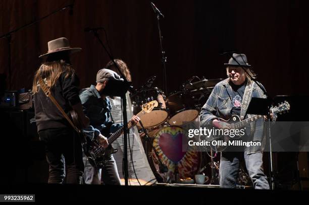 Nil Young performs onstage headlining the mainstage at The Plains of Abraham in The Battlefields Park during day 2 of the 51st Festival d'ete de...