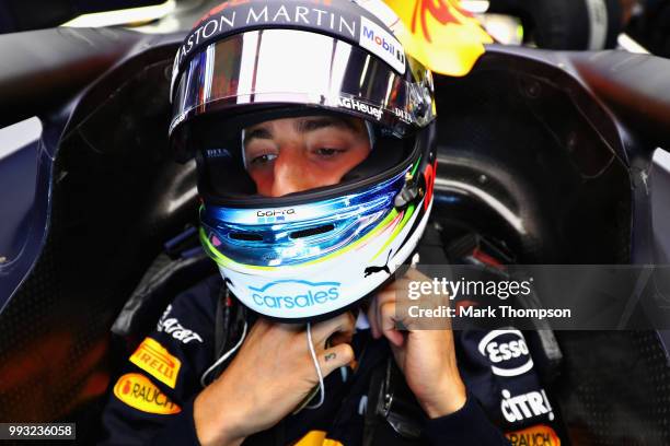 Daniel Ricciardo of Australia and Red Bull Racing prepares to drive during final practice for the Formula One Grand Prix of Great Britain at...