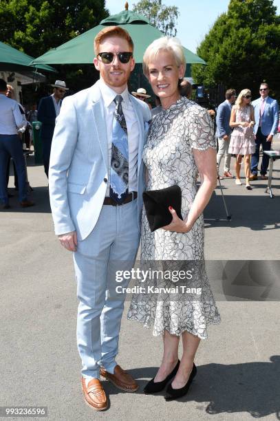 Neil Jones and Judy Murray attend day six of the Wimbledon Tennis Championships at the All England Lawn Tennis and Croquet Club on July 7, 2018 in...