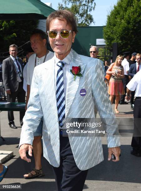 Sir Cliff Richard attends day six of the Wimbledon Tennis Championships at the All England Lawn Tennis and Croquet Club on July 7, 2018 in London,...