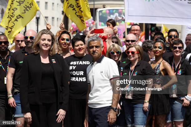 Mayor of London Sadiq Khan opens the Pride In London parade on July 7, 2018 in London, England. It is estimated over 1 million people will take to...