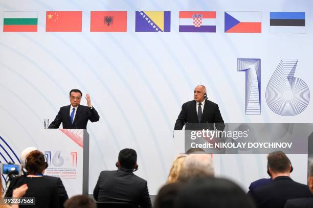 Chinese Premier Li Keqiang speaks during a joint news conference with Bulgarian Prime minister Boyko Borisov part of the seventh meeting of heads of...