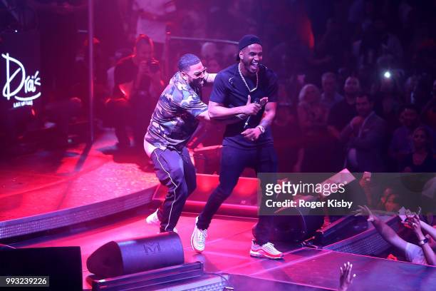 Recording artist Nelly and recording artist Trey Songz perform onstage at Hart's birthday party at Drai's Beach Club - Nightclub at The Cromwell Las...